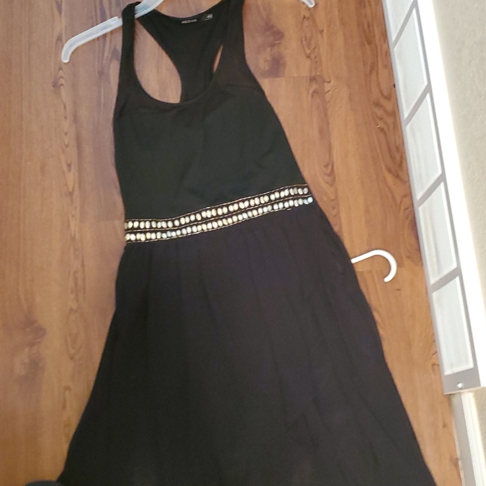 Black Chiffon High-Low Dress - L - Rhinestone Romantic Boho